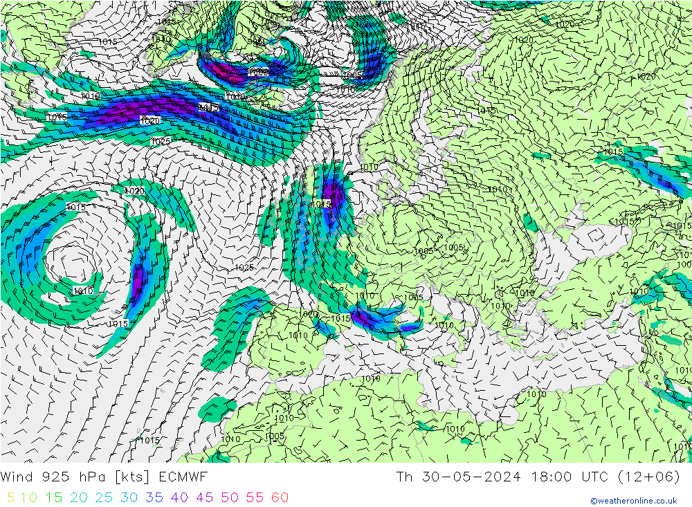 Wind 925 hPa ECMWF Do 30.05.2024 18 UTC