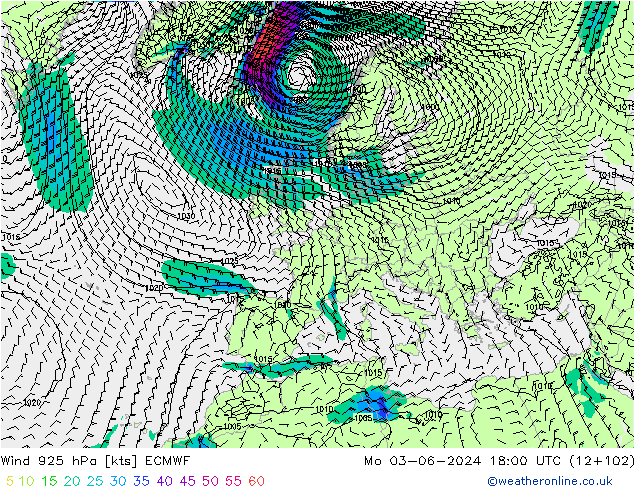 Wind 925 hPa ECMWF Mo 03.06.2024 18 UTC