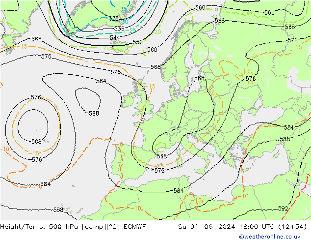 Height/Temp. 500 hPa ECMWF So 01.06.2024 18 UTC