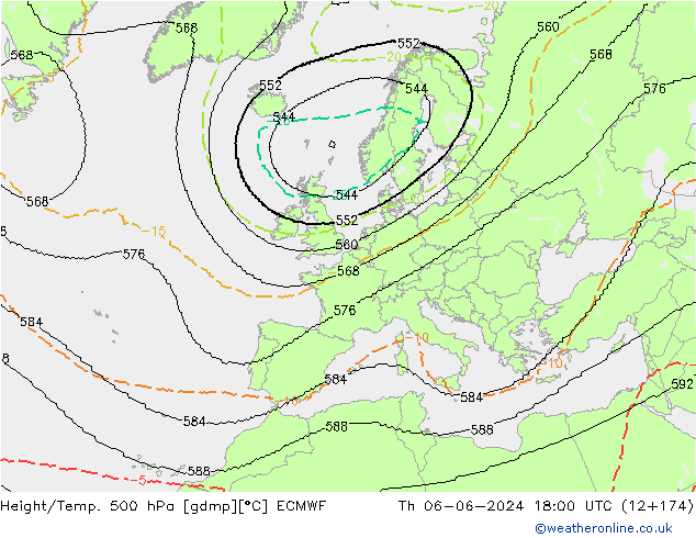 Height/Temp. 500 hPa ECMWF Do 06.06.2024 18 UTC