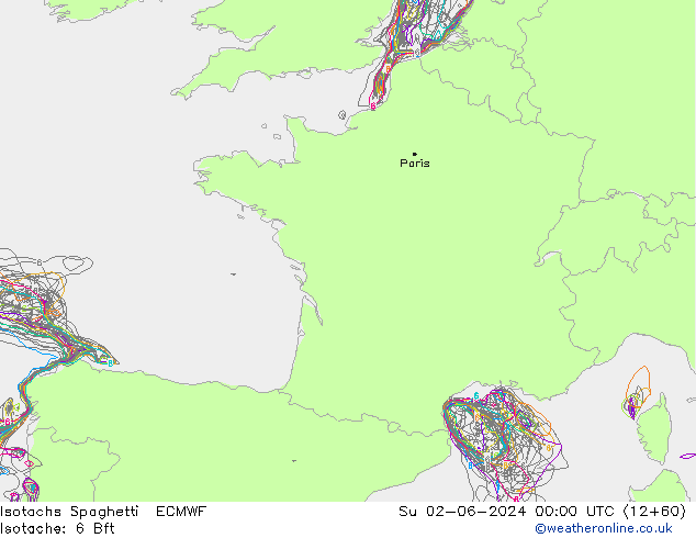 Isotachs Spaghetti ECMWF Su 02.06.2024 00 UTC