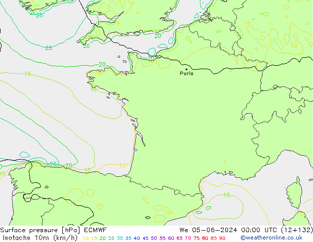 Isotachs (kph) ECMWF We 05.06.2024 00 UTC