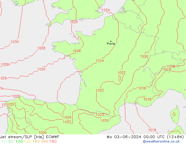 Corrente a getto ECMWF lun 03.06.2024 00 UTC