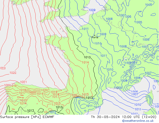 pressão do solo ECMWF Qui 30.05.2024 12 UTC