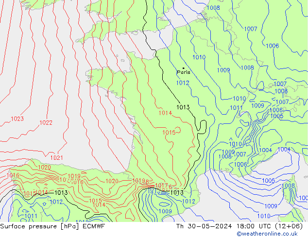 Luchtdruk (Grond) ECMWF do 30.05.2024 18 UTC