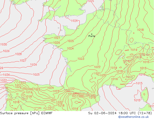 pressão do solo ECMWF Dom 02.06.2024 18 UTC