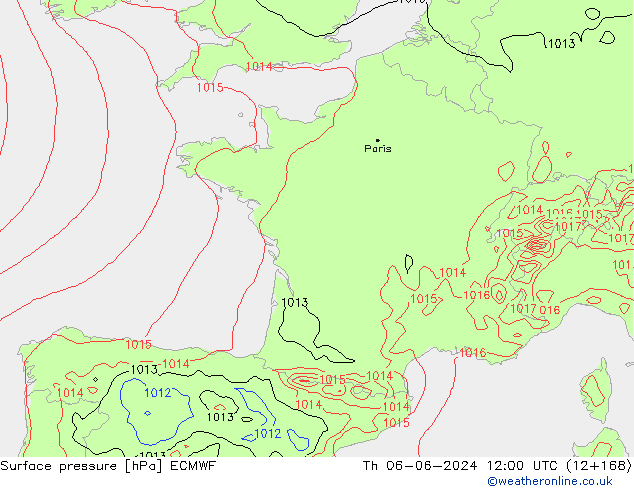 Surface pressure ECMWF Th 06.06.2024 12 UTC