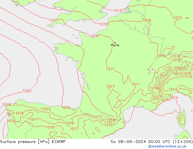 Atmosférický tlak ECMWF So 08.06.2024 00 UTC