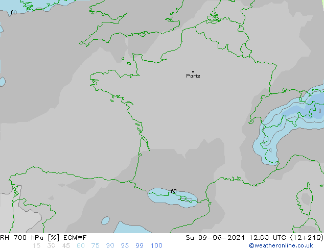 Humidité rel. 700 hPa ECMWF dim 09.06.2024 12 UTC