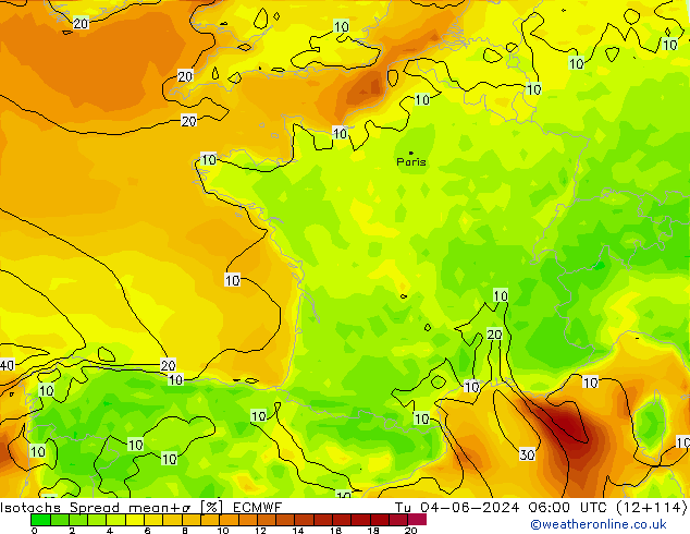 Izotacha Spread ECMWF wto. 04.06.2024 06 UTC