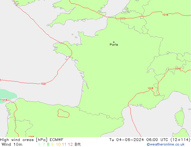 Izotacha ECMWF wto. 04.06.2024 06 UTC