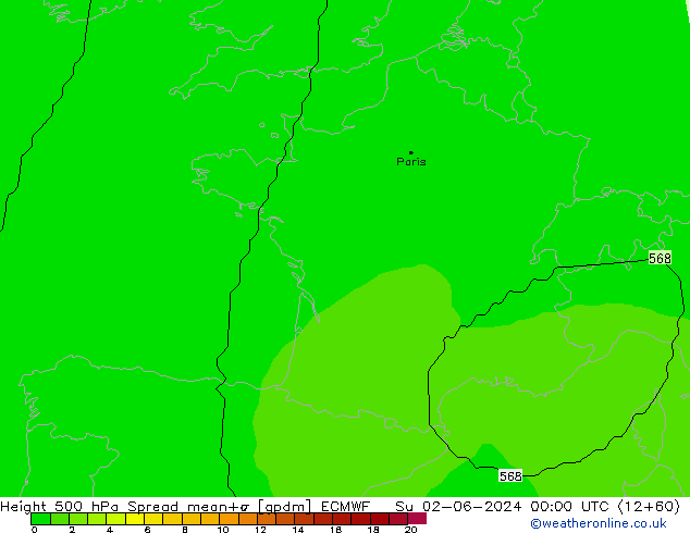 Height 500 hPa Spread ECMWF Su 02.06.2024 00 UTC