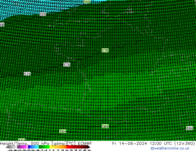 Height/Temp. 500 hPa ECMWF Fr 14.06.2024 12 UTC