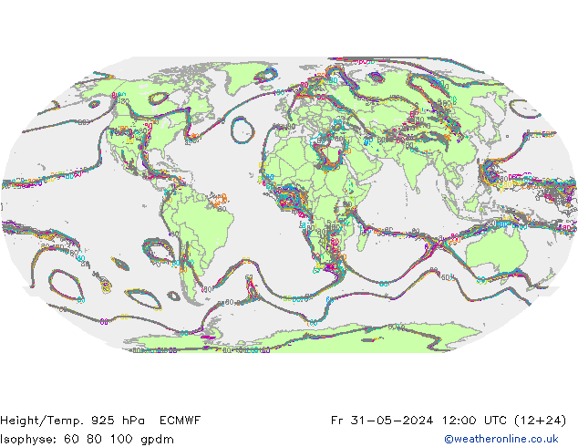 Height/Temp. 925 hPa ECMWF Fr 31.05.2024 12 UTC