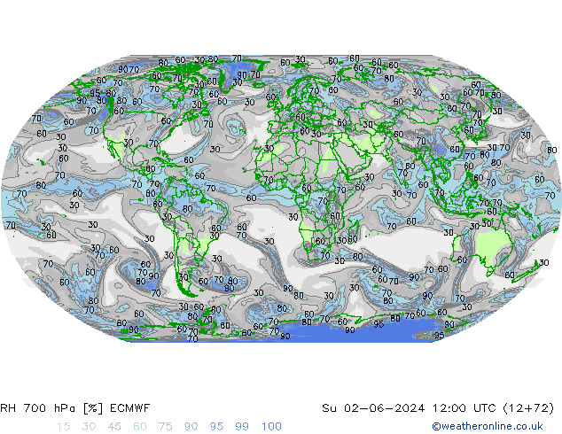 RH 700 hPa ECMWF Su 02.06.2024 12 UTC