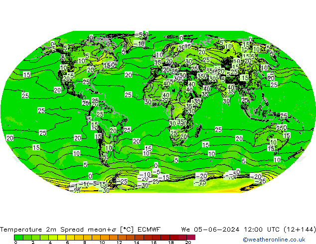 mapa temperatury 2m Spread ECMWF śro. 05.06.2024 12 UTC