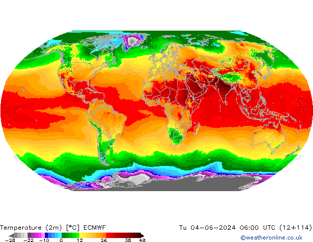 Sıcaklık Haritası (2m) ECMWF Sa 04.06.2024 06 UTC