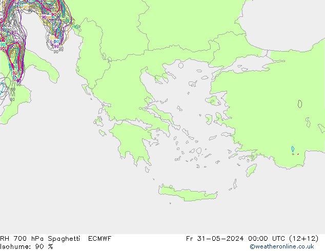 RH 700 hPa Spaghetti ECMWF pt. 31.05.2024 00 UTC