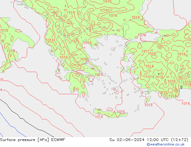 Presión superficial ECMWF dom 02.06.2024 12 UTC