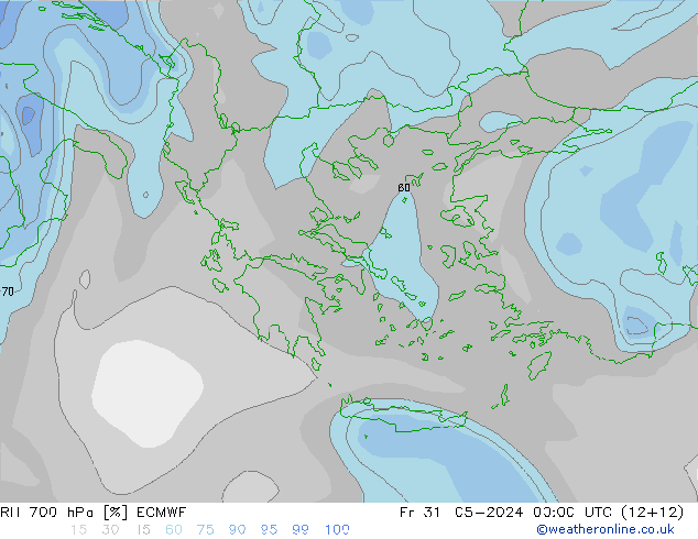 RH 700 hPa ECMWF  31.05.2024 00 UTC