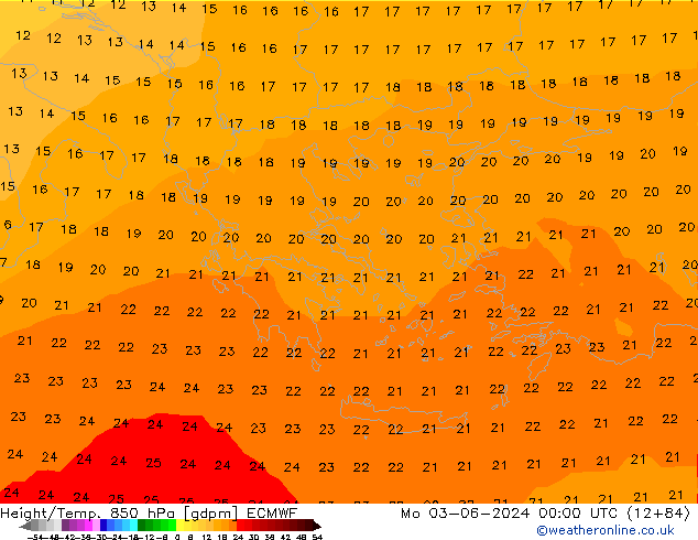 Height/Temp. 850 hPa ECMWF pon. 03.06.2024 00 UTC