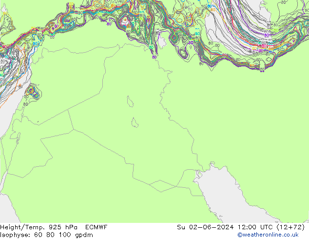 Height/Temp. 925 hPa ECMWF Su 02.06.2024 12 UTC