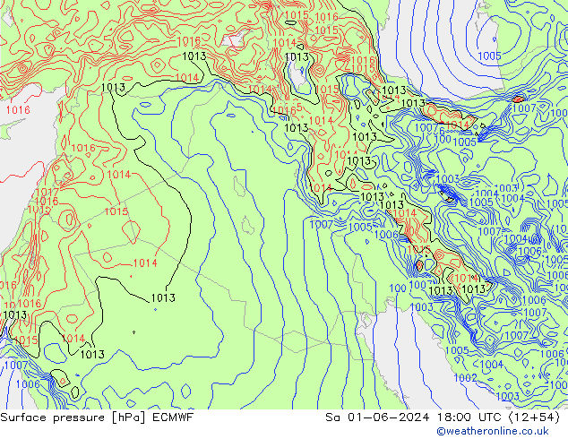 Presión superficial ECMWF sáb 01.06.2024 18 UTC