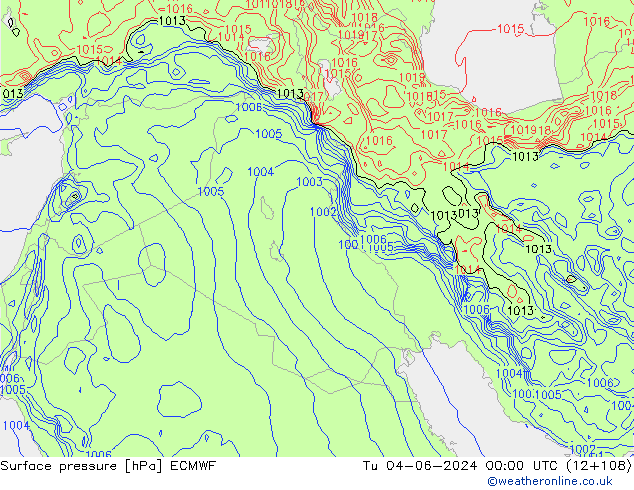 pressão do solo ECMWF Ter 04.06.2024 00 UTC