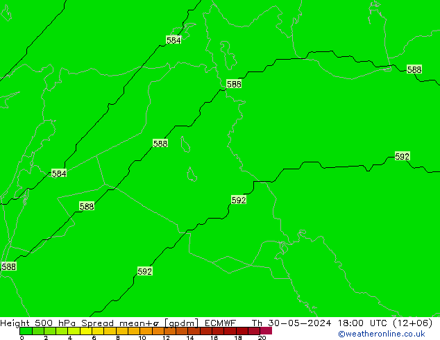 Height 500 hPa Spread ECMWF Čt 30.05.2024 18 UTC