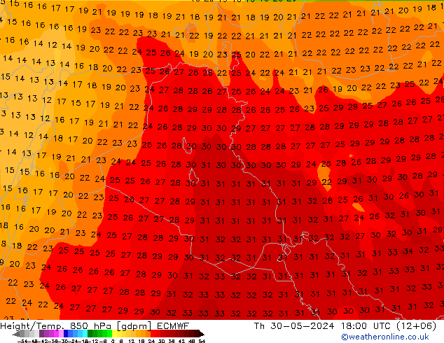 Géop./Temp. 850 hPa ECMWF jeu 30.05.2024 18 UTC