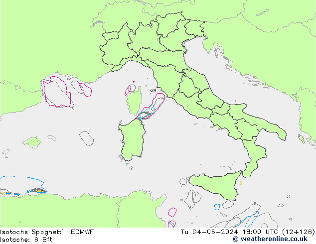 Isotachen Spaghetti ECMWF di 04.06.2024 18 UTC