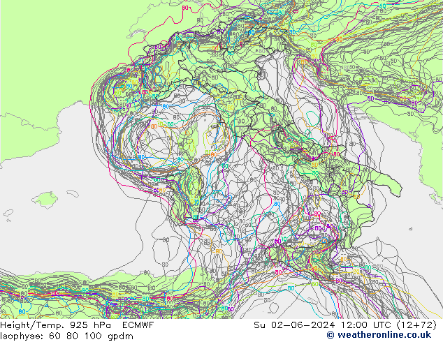 Height/Temp. 925 hPa ECMWF Su 02.06.2024 12 UTC