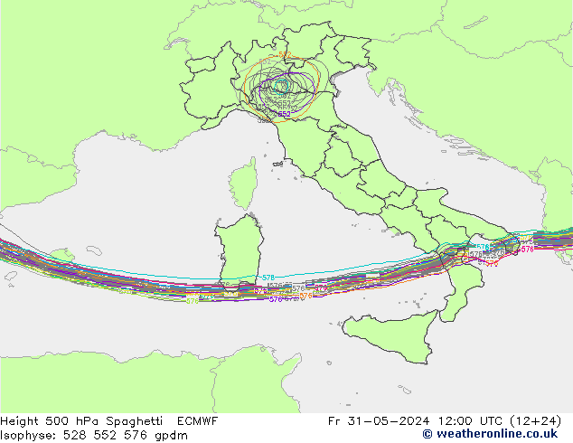 Height 500 hPa Spaghetti ECMWF pt. 31.05.2024 12 UTC