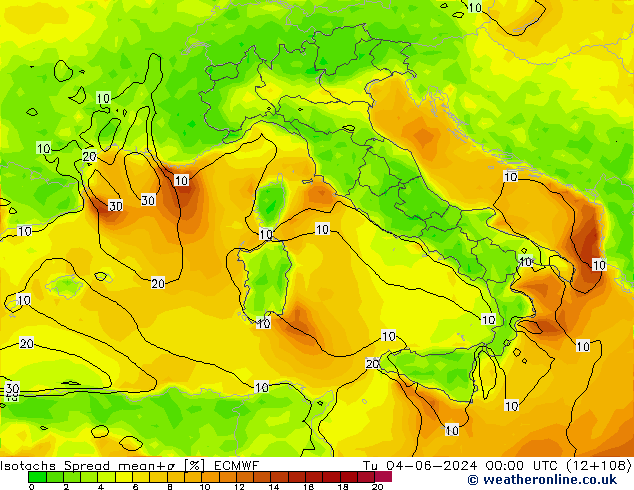 Eşrüzgar Hızları Spread ECMWF Sa 04.06.2024 00 UTC