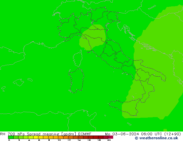 Humidité rel. 700 hPa Spread ECMWF lun 03.06.2024 06 UTC
