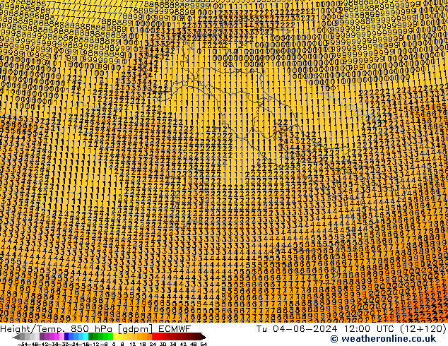 Height/Temp. 850 hPa ECMWF Ter 04.06.2024 12 UTC