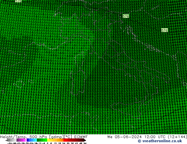 Height/Temp. 500 hPa ECMWF mer 05.06.2024 12 UTC