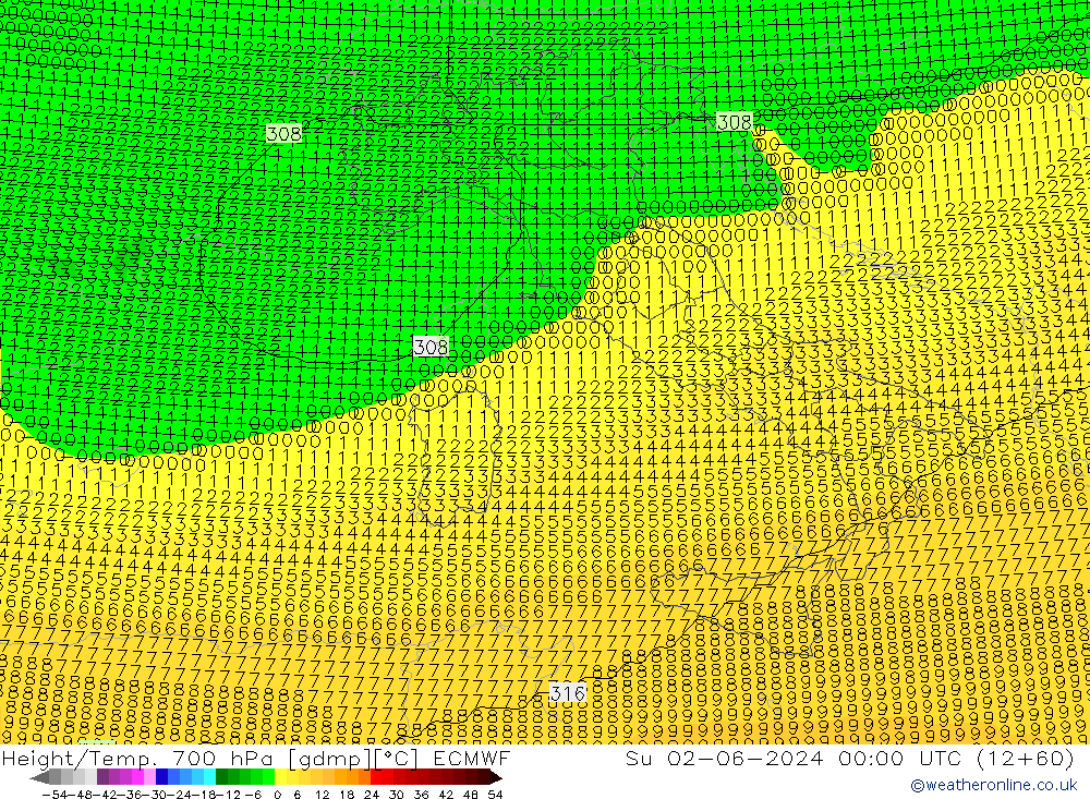 Géop./Temp. 700 hPa ECMWF dim 02.06.2024 00 UTC