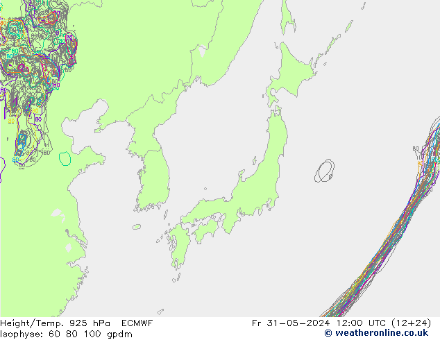 Height/Temp. 925 hPa ECMWF Fr 31.05.2024 12 UTC