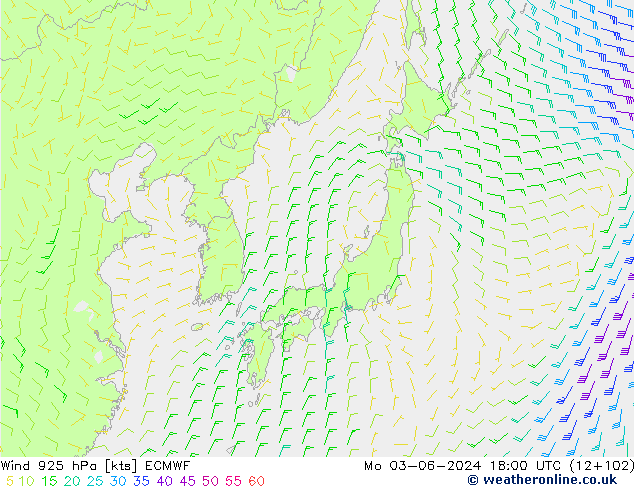 Vent 925 hPa ECMWF lun 03.06.2024 18 UTC