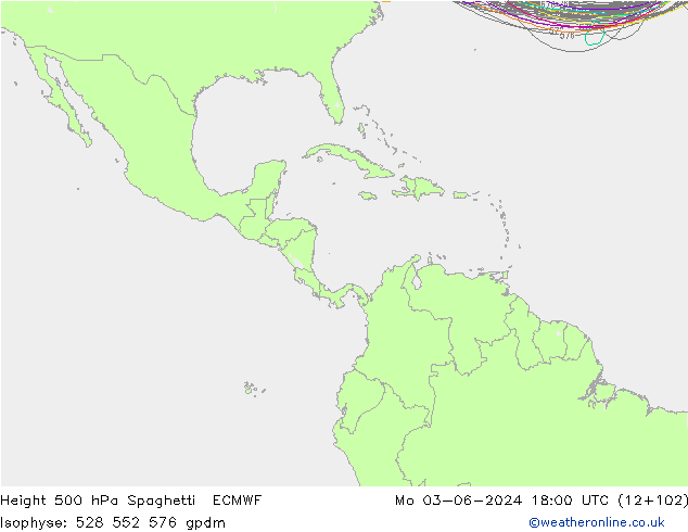 Height 500 hPa Spaghetti ECMWF Mo 03.06.2024 18 UTC