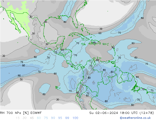 RH 700 hPa ECMWF So 02.06.2024 18 UTC