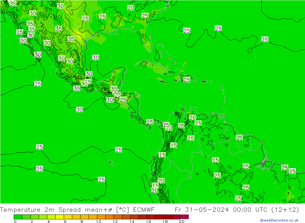 Sıcaklık Haritası 2m Spread ECMWF Cu 31.05.2024 00 UTC