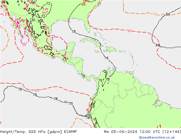 Height/Temp. 925 hPa ECMWF śro. 05.06.2024 12 UTC