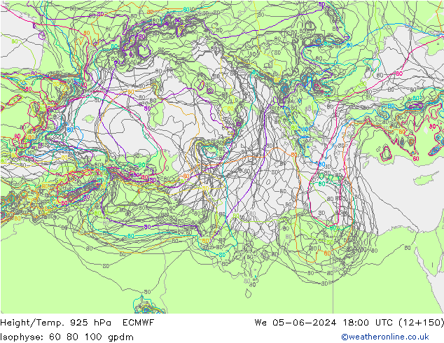 Height/Temp. 925 hPa ECMWF mer 05.06.2024 18 UTC