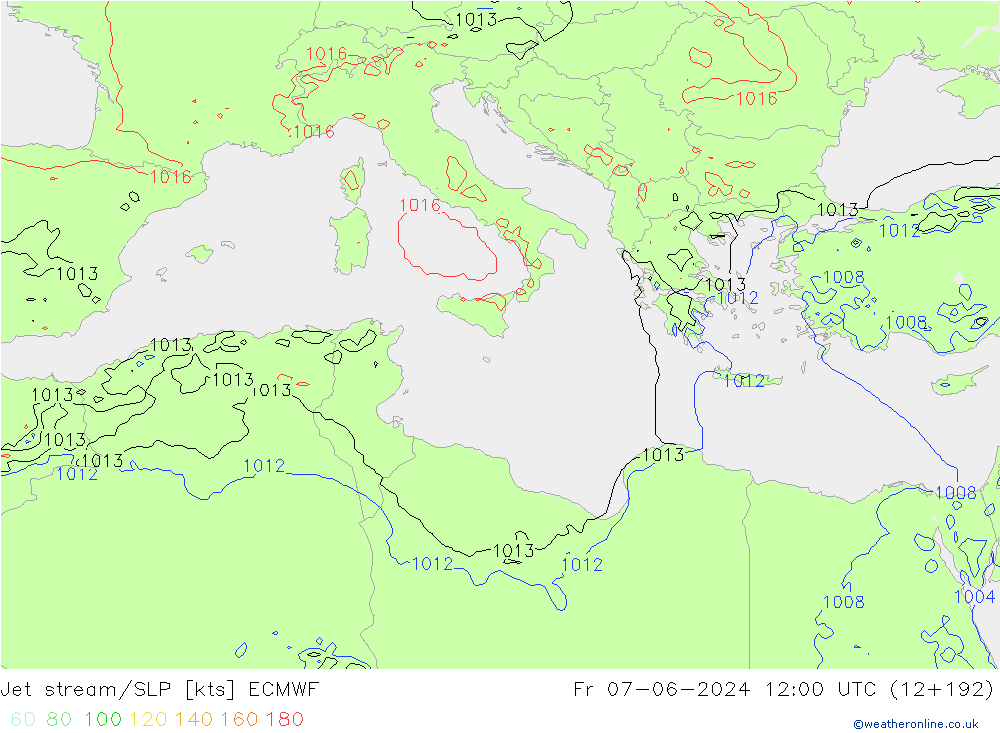 Prąd strumieniowy ECMWF pt. 07.06.2024 12 UTC