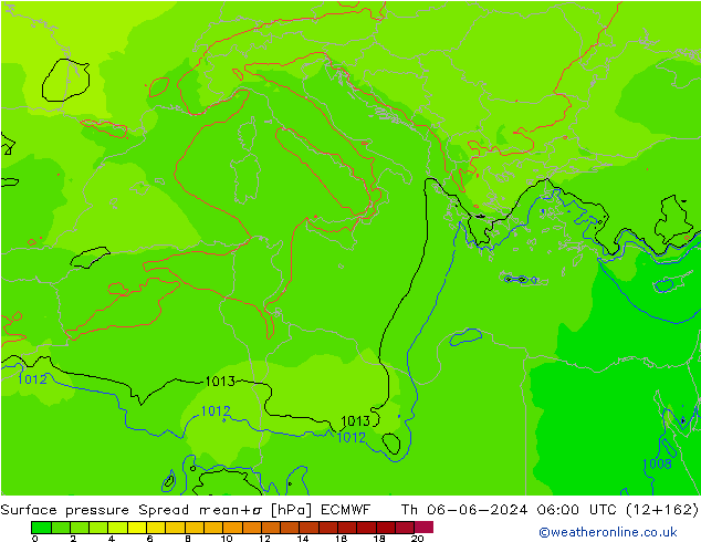 Bodendruck Spread ECMWF Do 06.06.2024 06 UTC