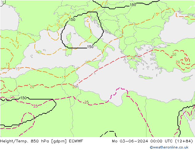 Height/Temp. 850 hPa ECMWF  03.06.2024 00 UTC