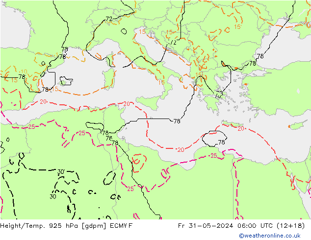 Height/Temp. 925 hPa ECMWF Fr 31.05.2024 06 UTC