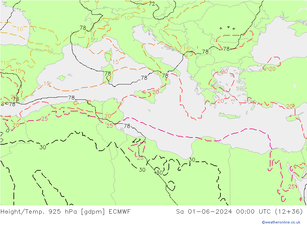 Height/Temp. 925 hPa ECMWF Sa 01.06.2024 00 UTC